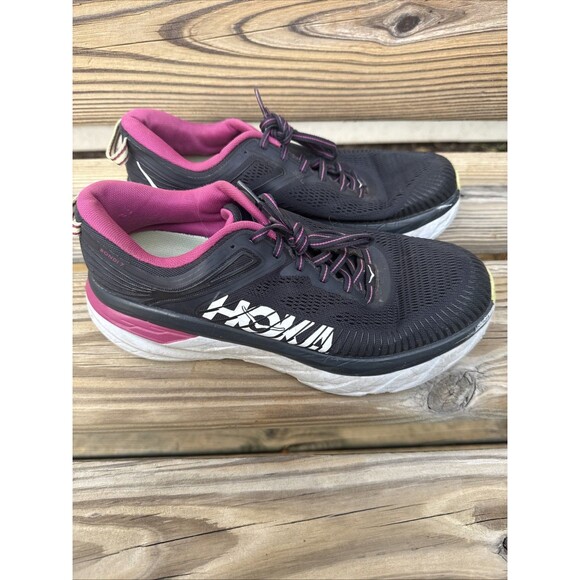 Hoka One One Womens Bondi 7 Black/Pink Running Sneakers Size 9.5 - Picture 7 of 8